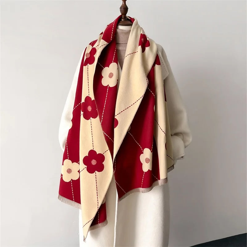 Retro Floral Cashmere Shawl Scarves