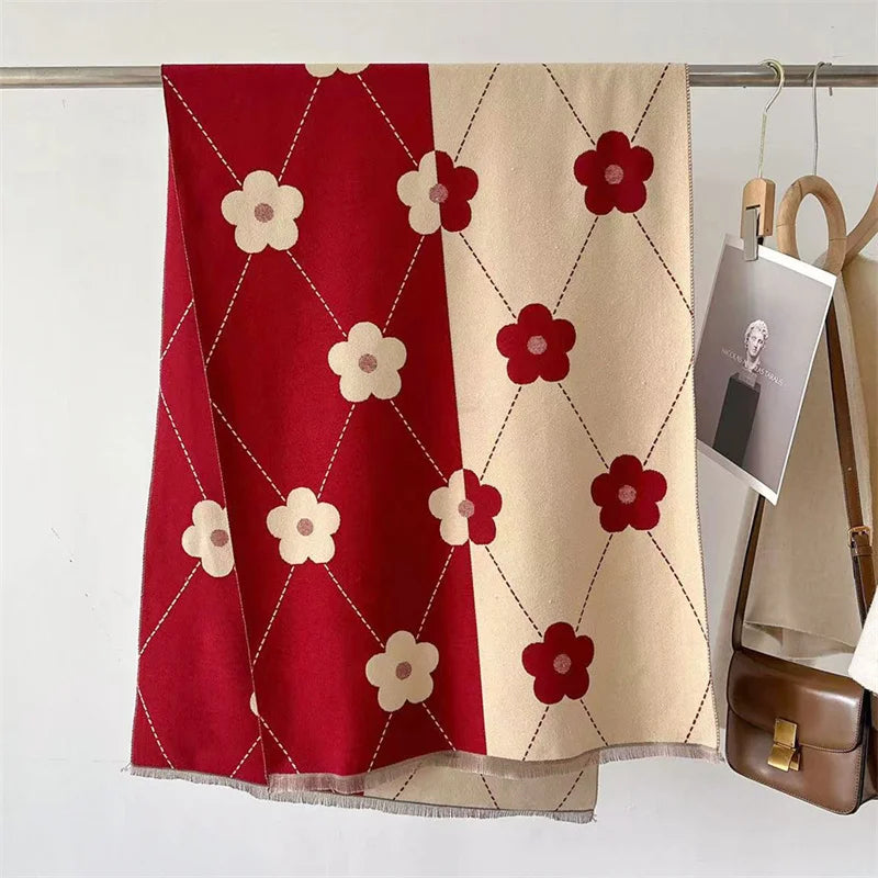 Retro Floral Cashmere Shawl Scarves