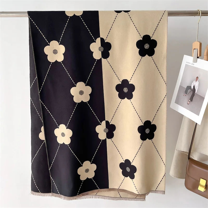 Retro Floral Cashmere Shawl Scarves