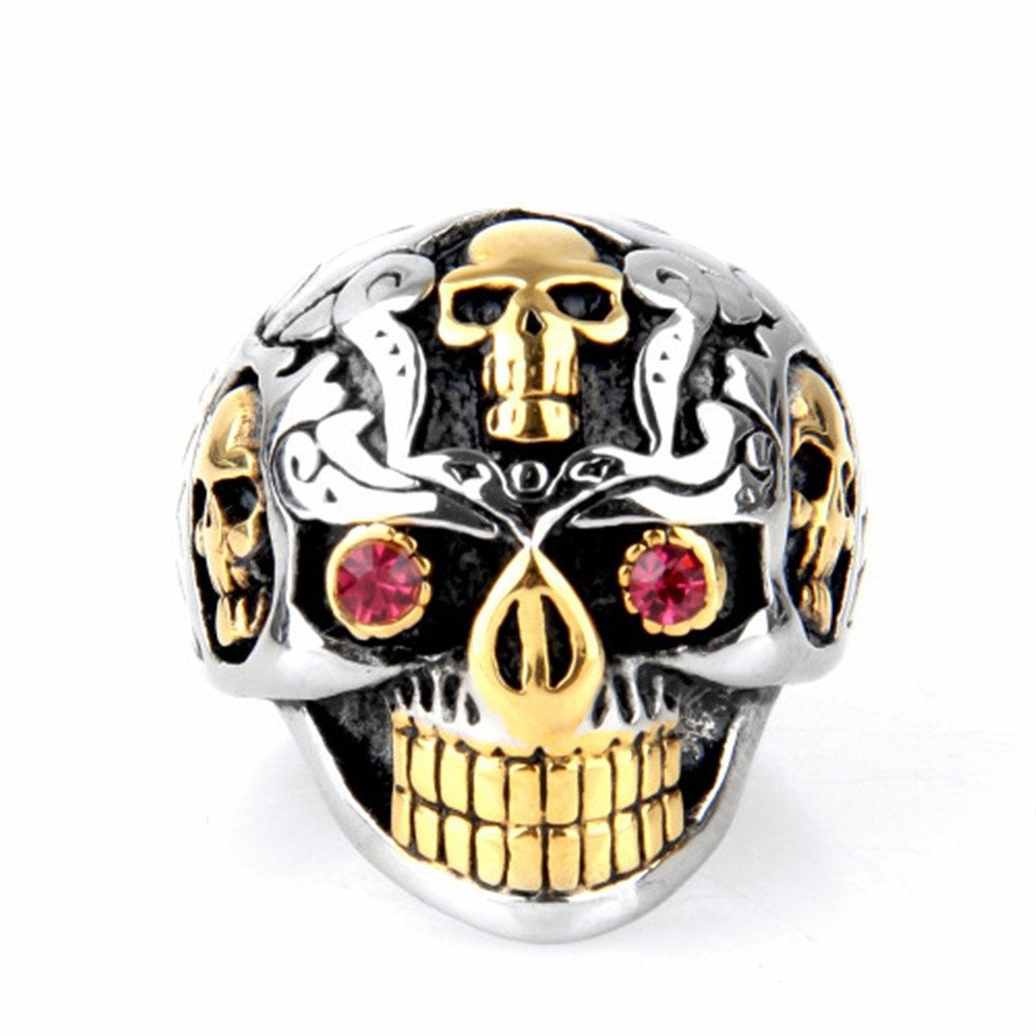 Ruby-Eye Skull-Motif Punk Ring