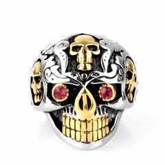 Ruby-Eye Skull-Motif Punk Ring