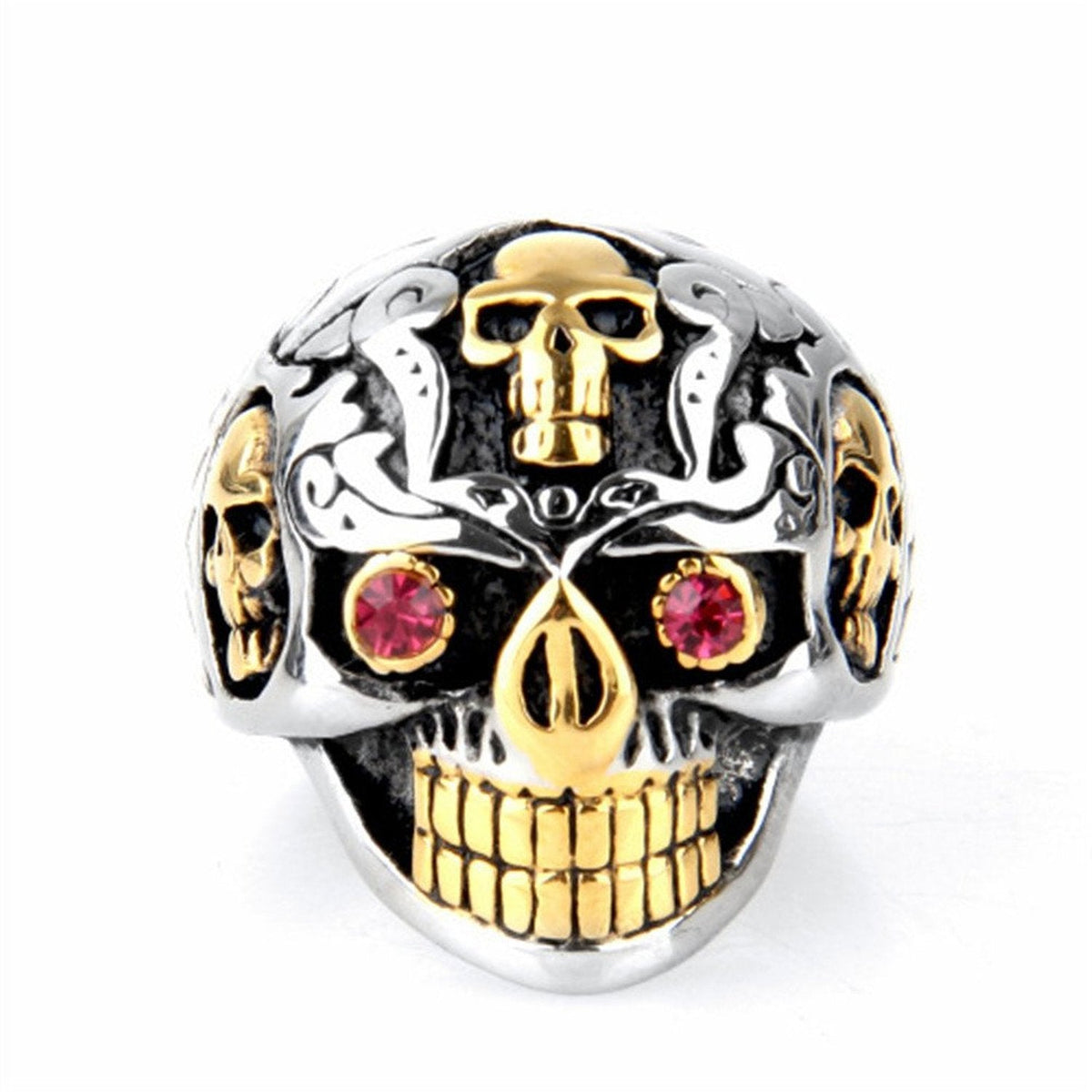 Ruby-Eye Skull-Motif Punk Ring
