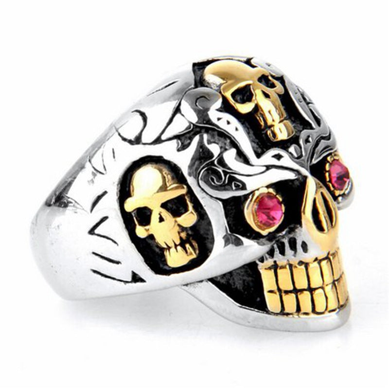 Ruby-Eye Skull-Motif Punk Ring