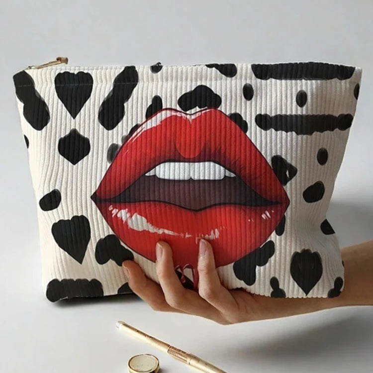 Cowhide Red LIps Print Cosmetic Pouch