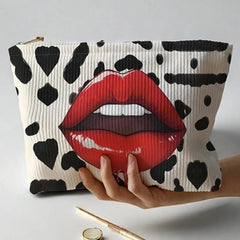 Cowhide Red LIps Print Cosmetic Pouch