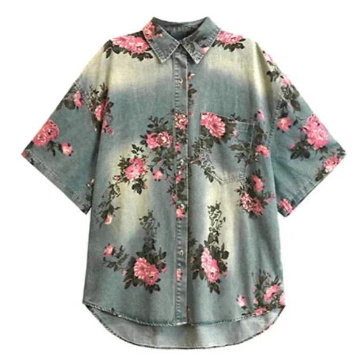 Emica Floral Print Denim Shirts
