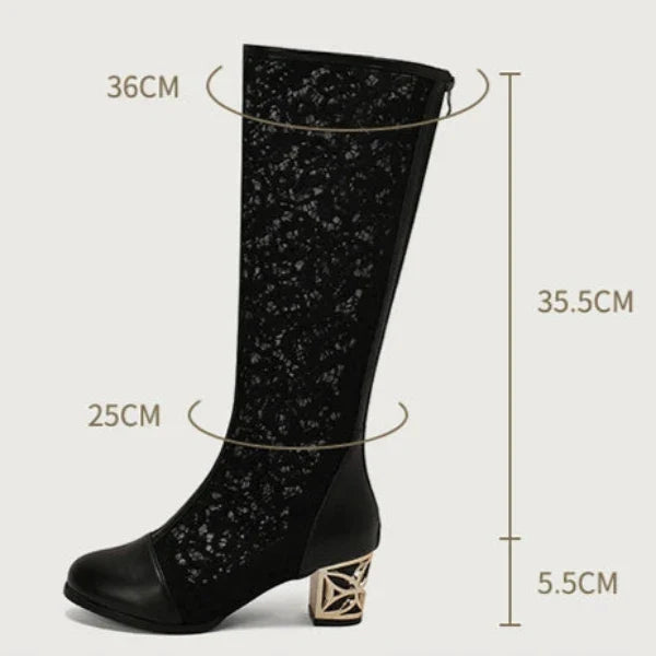 Maritta Floral Lace Mesh Knee High Boots