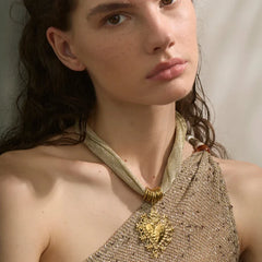 Elegant Heart Pendant Mesh Cloth Choker Necklace