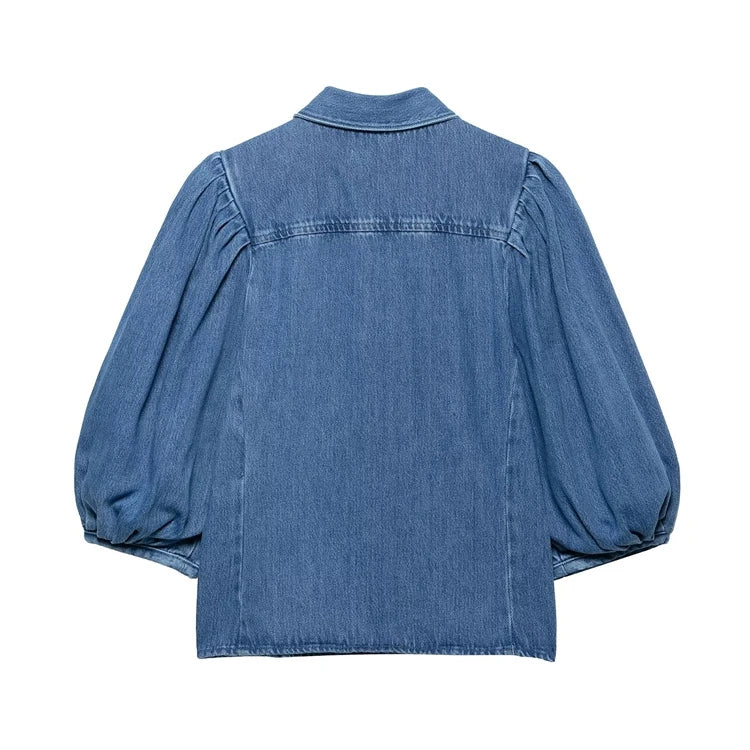 Carina Puff Sleeve Denim Blouse