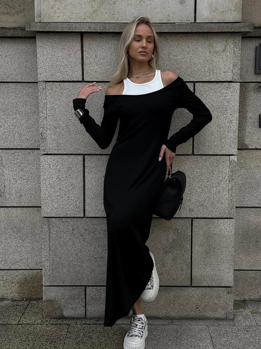 Evie Tank Top Patchwork Off The Shoulder Dress
