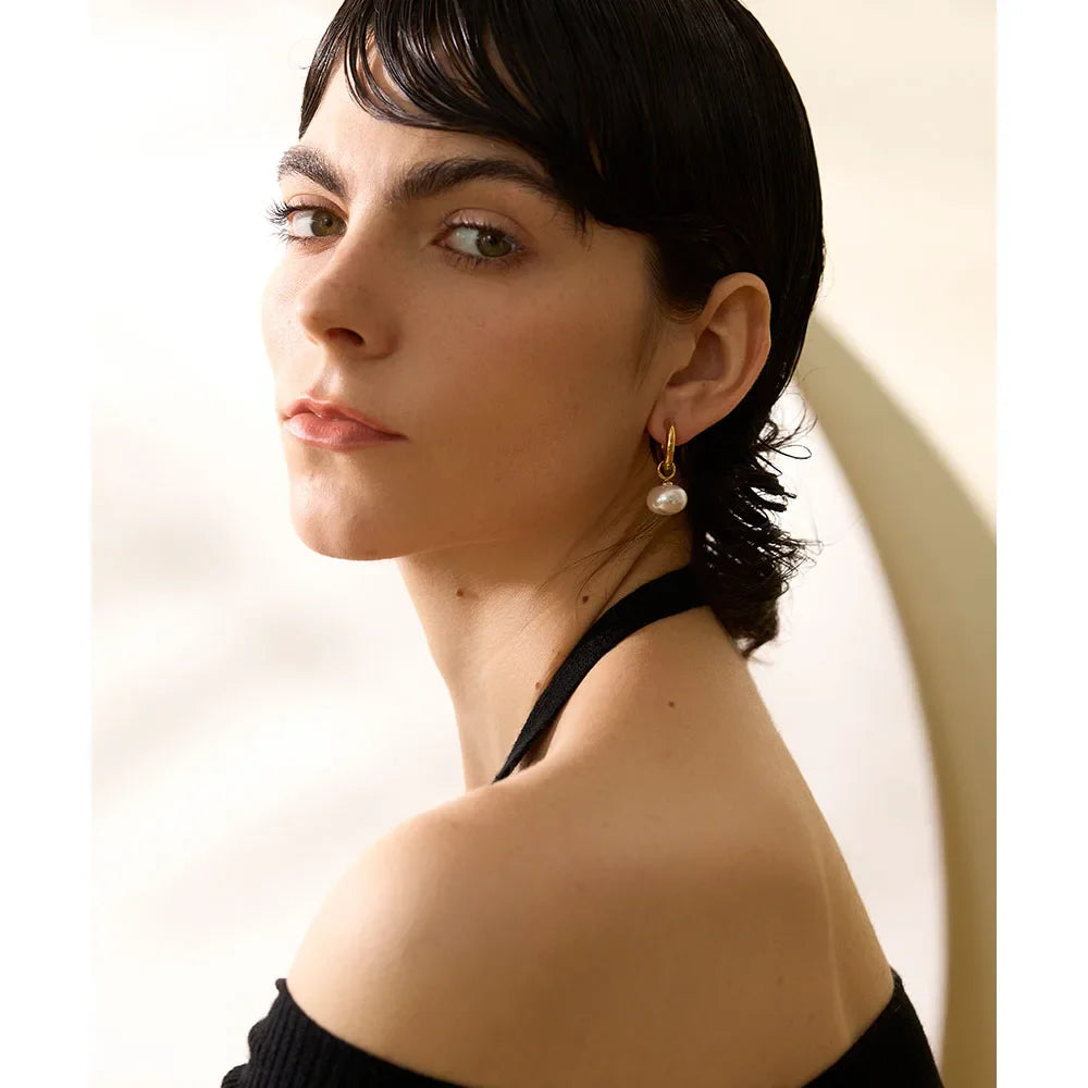Miho Pearls Drop Golden  Hoop Earrings