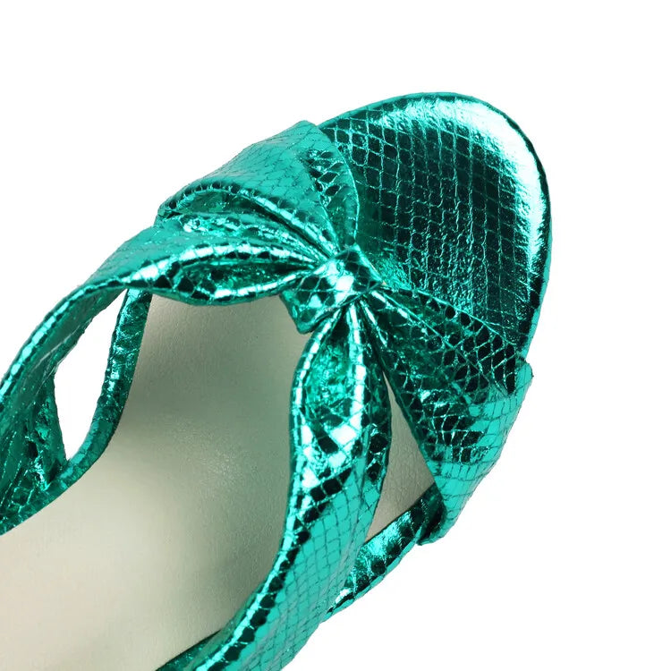 Ophelia Metallic Bow Block Heel Mules