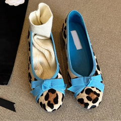 Nabie Leopard Bow Knot Suede Ballet Flats