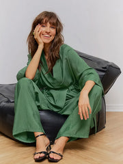 Lena Green Belted Top & Pants Set