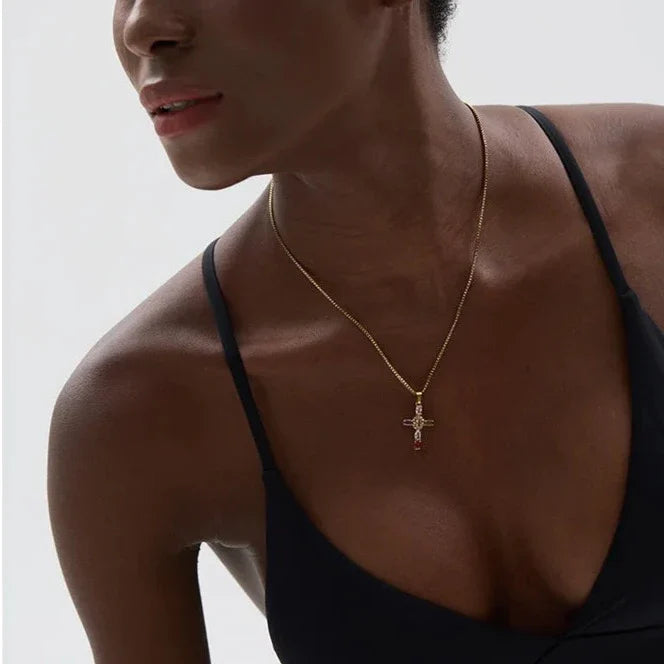 Luxe Cubic Zirconia Cross-Motif Pendant Necklace