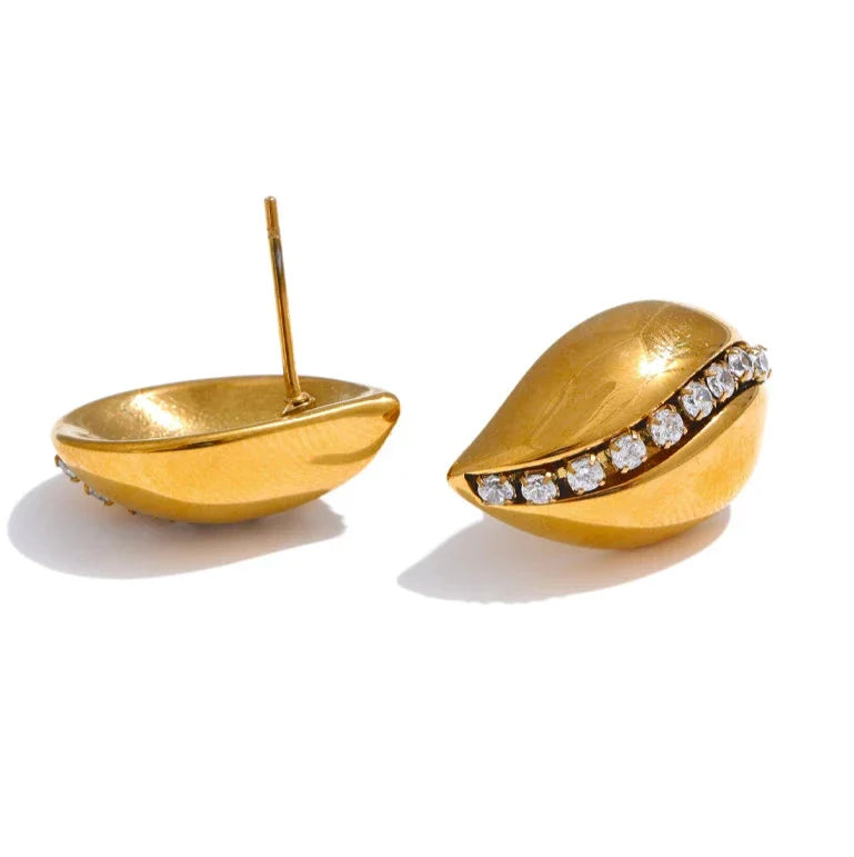 Elegant CZ  Water Drop 18k Gold Plated Stud Earrings