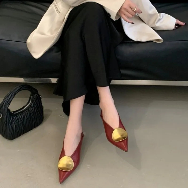 Luna Soft Leather Flats with Gold Disc