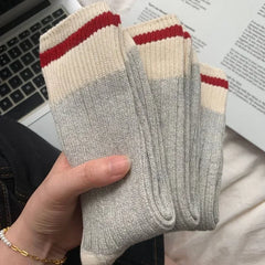 Retro Stripe Cotton Woolen Socks - 3Pcs