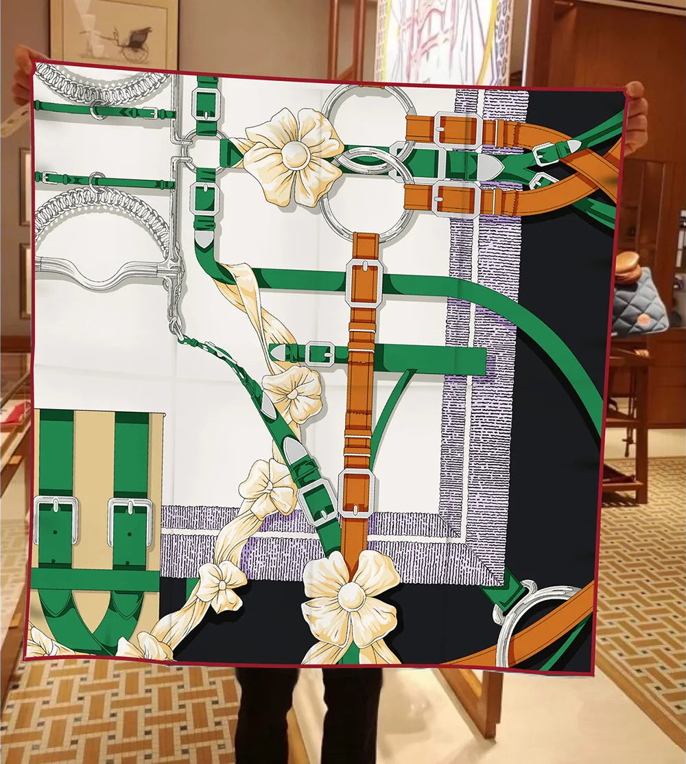 Luxe Flower Belt Print Square Scarves, 90cm