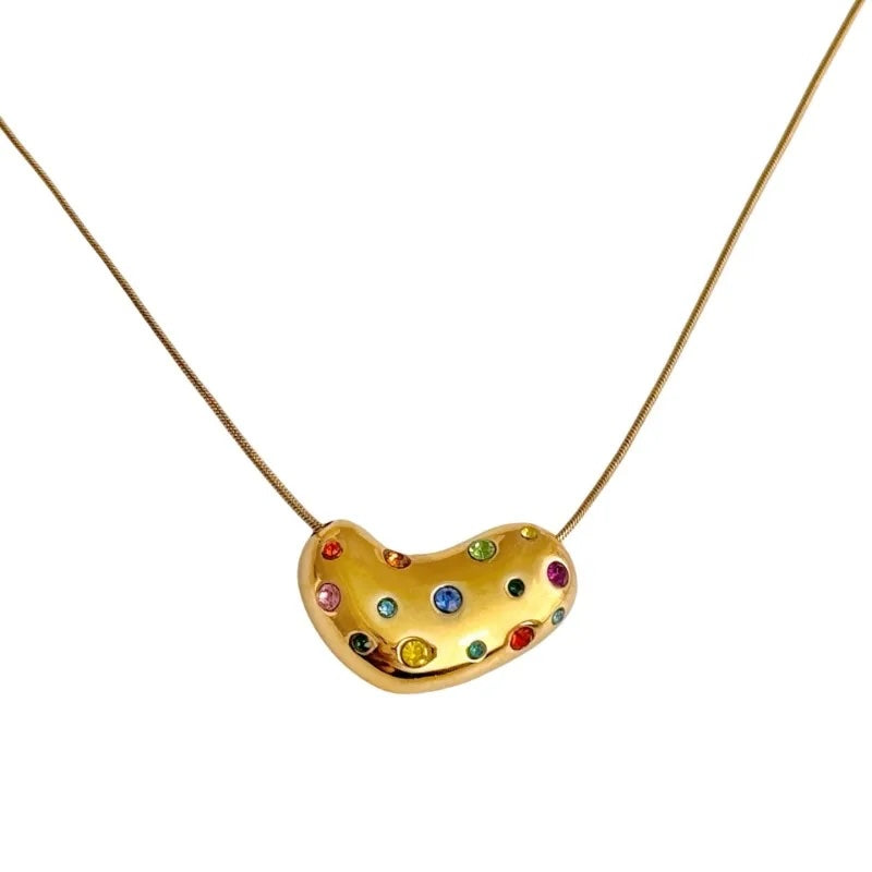 Golden Heart Zircon and Pearl Pendant Necklaces