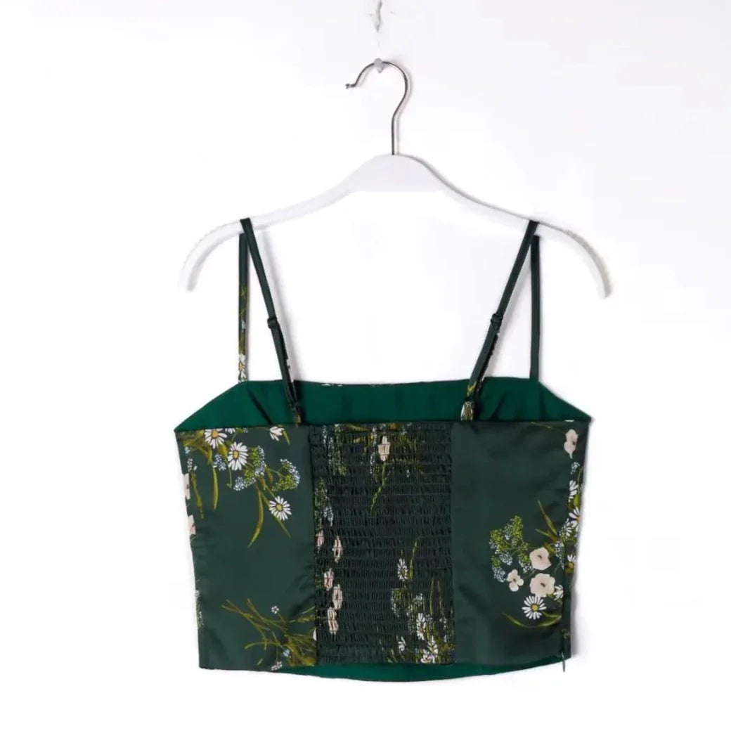 Green Floral Chinoise Satin Camisole Top / Size M - SALE