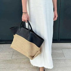Elei Leather Patchwork Straw Large Tote