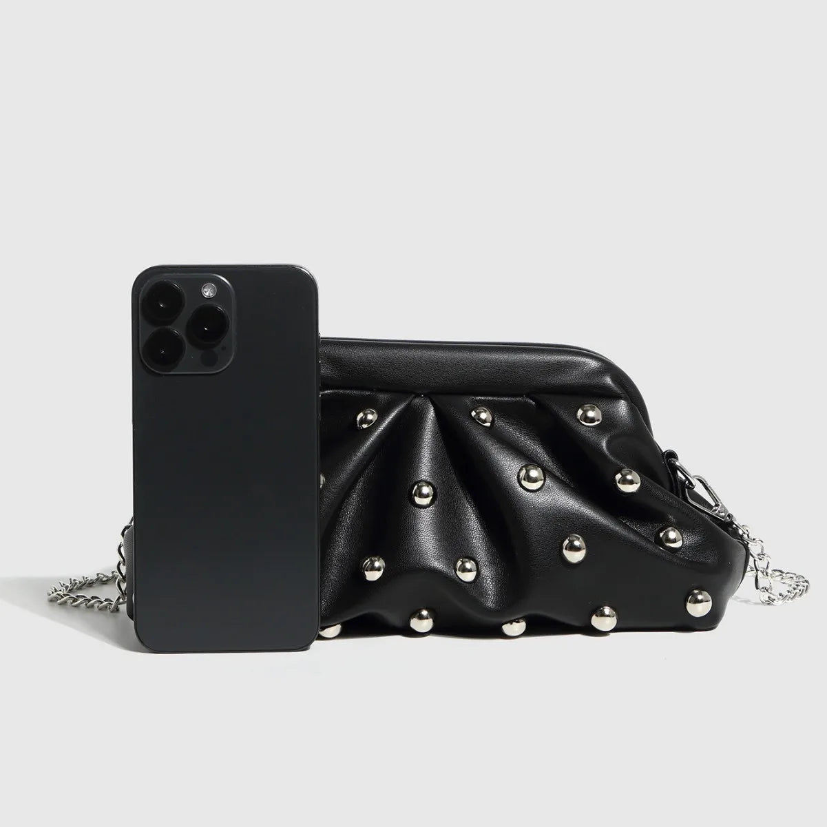 Valentina Chic Vegan Leather Studded Clutch Bag