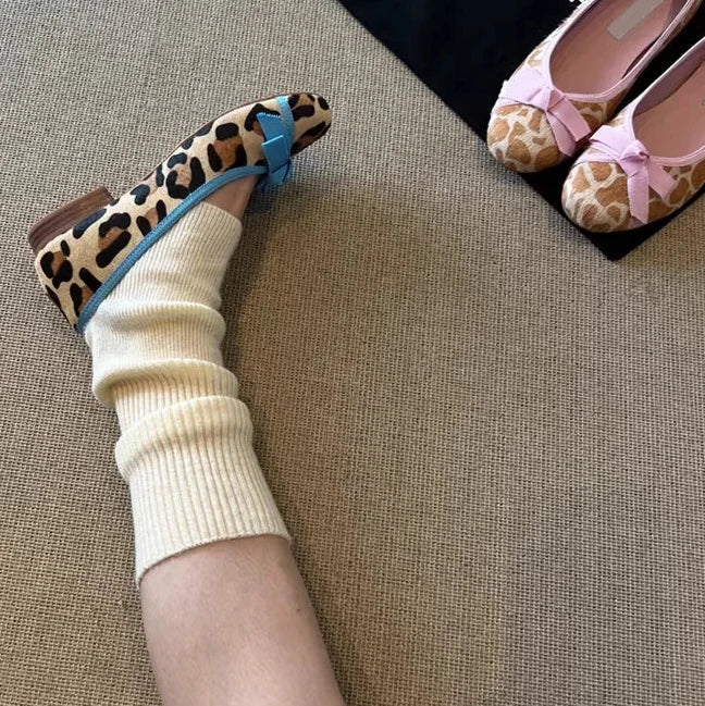 Nabie Leopard Bow Knot Suede Ballet Flats