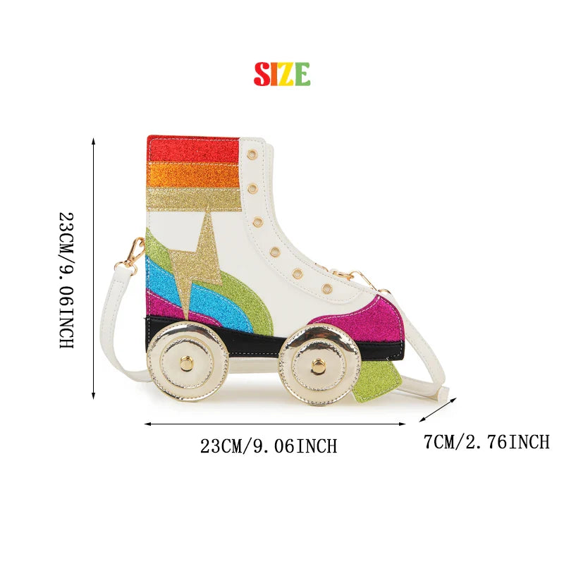 Fun Rainbow Glitter Roller Skate Handbag