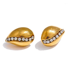 Elegant CZ  Water Drop 18k Gold Plated Stud Earrings