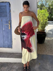 Mossa Strapless Floral Belt Tube Maxi Dress
