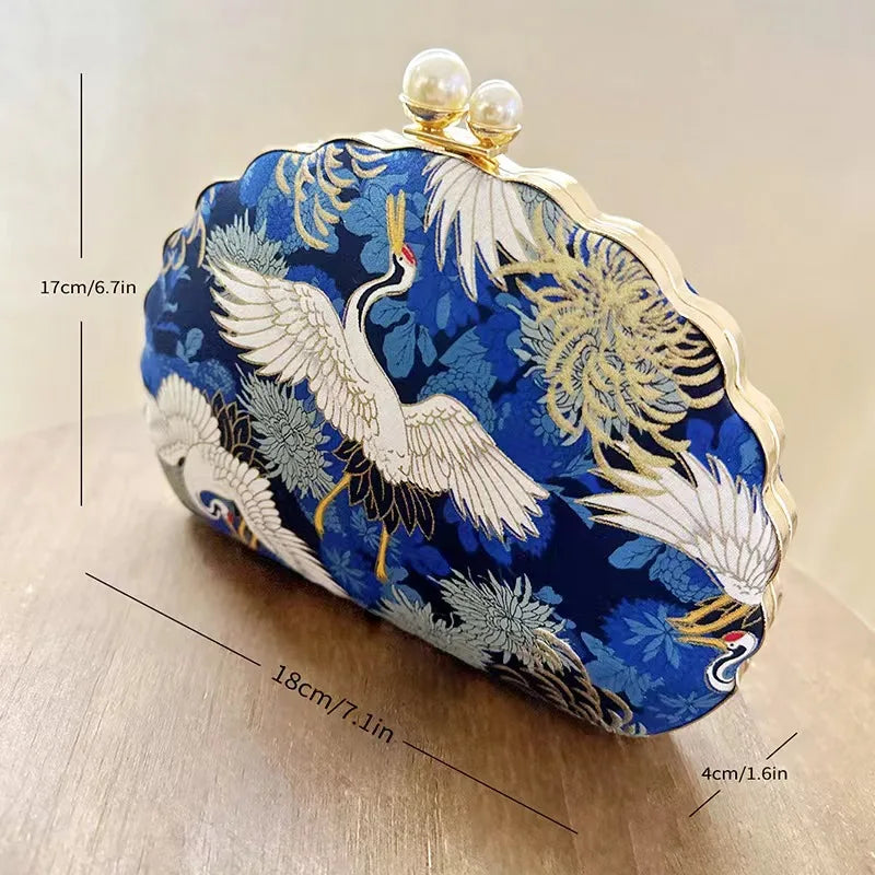 Maji Embroidered Crane Evening Clutch