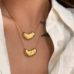 Golden Heart Zircon and Pearl Pendant Necklaces