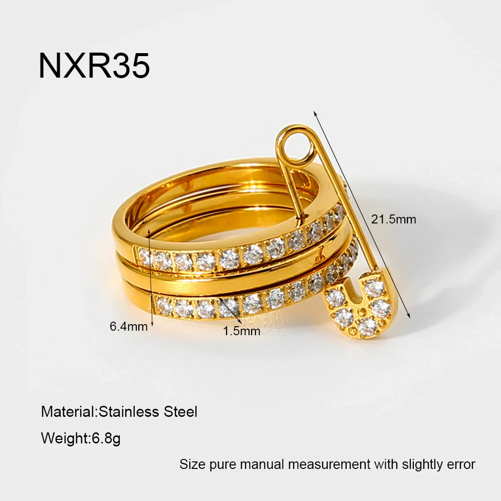Safety Pin Multi CZ Ring