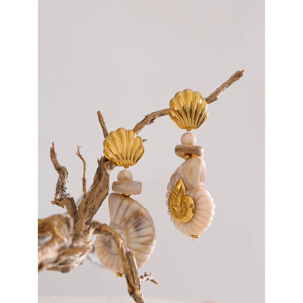 Ocean Resin Shell Conch Drop Earrings
