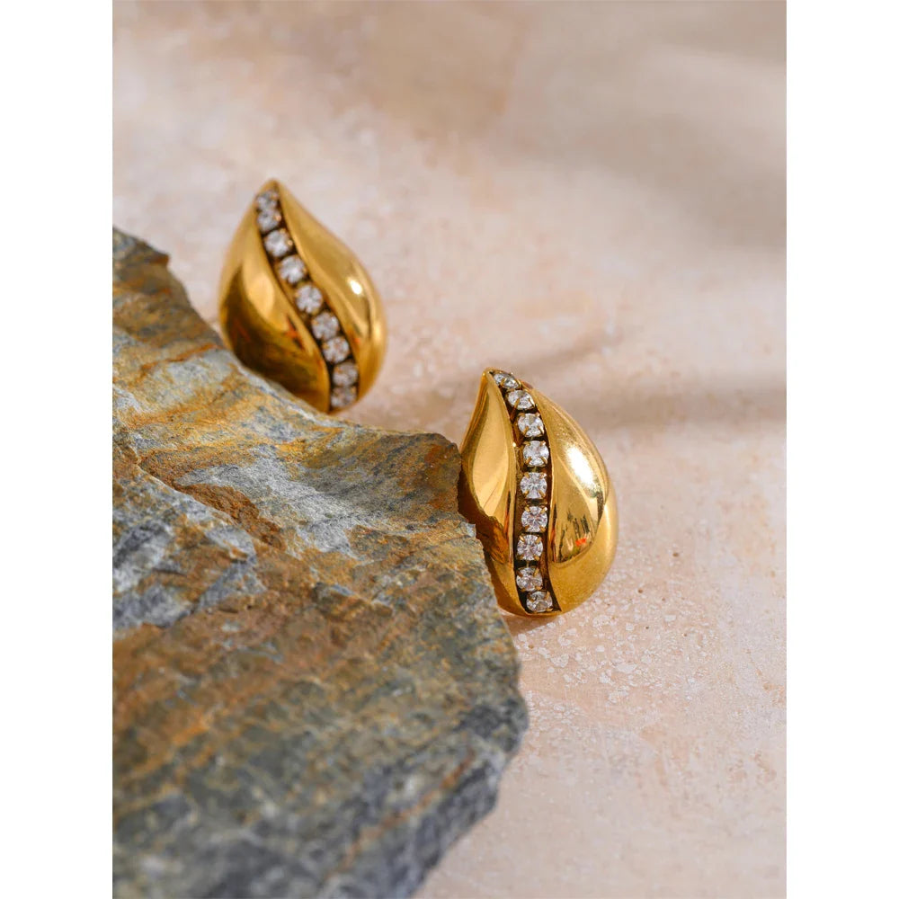 Elegant CZ  Water Drop 18k Gold Plated Stud Earrings