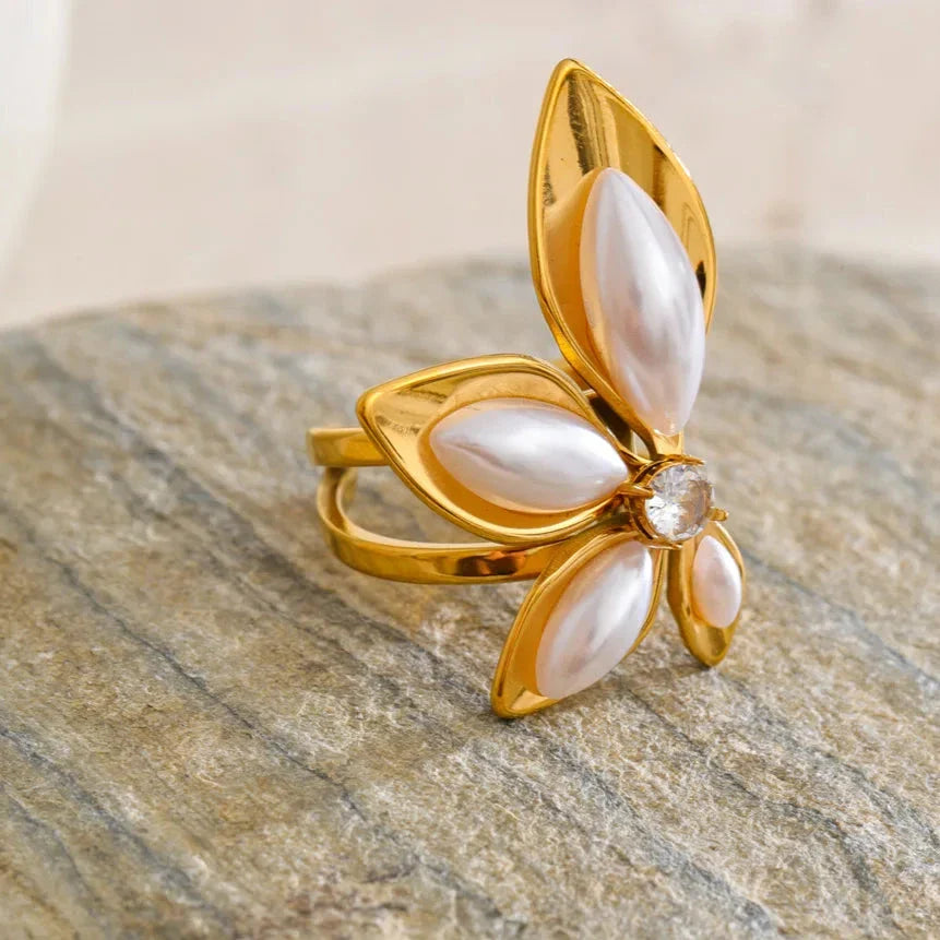 Evangelina Open Pearl Bloom Ring