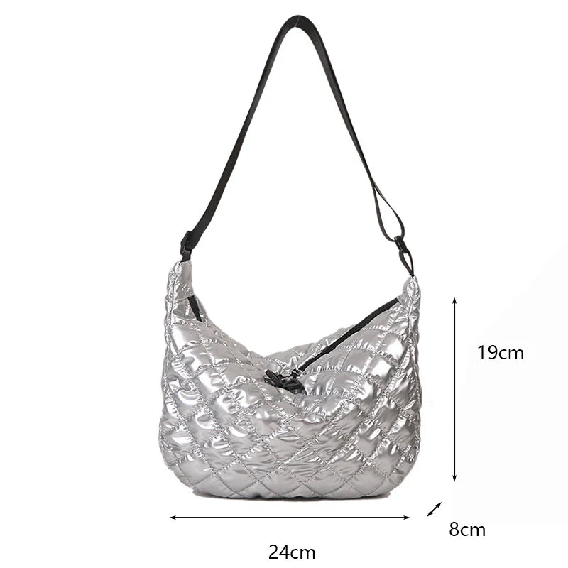 Frida Metallic Quilted Nylon Hobo Bags