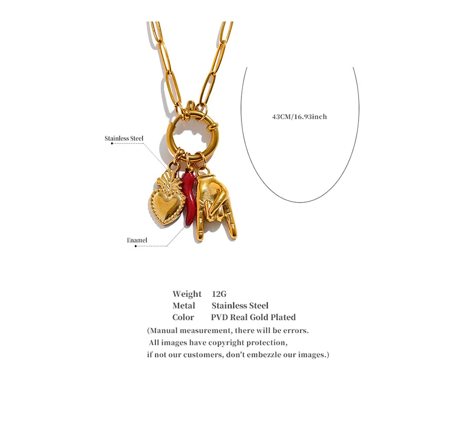 Lily Palm Red Chili Heart Charms Pendant Necklace