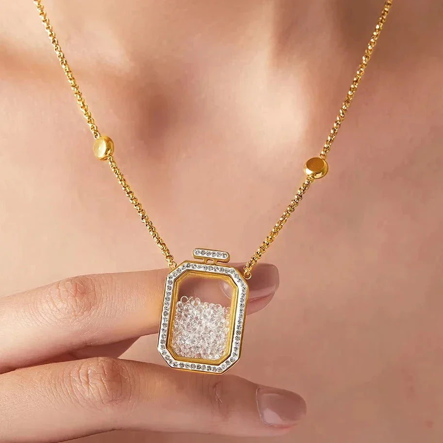 Aurelia Floating Crystal Perfume Bottle Necklace