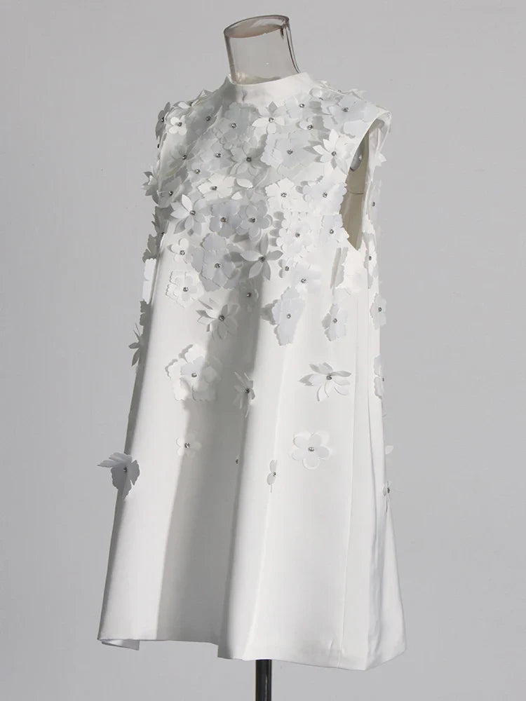 Helena Chic Flower Appliques Mini Dress