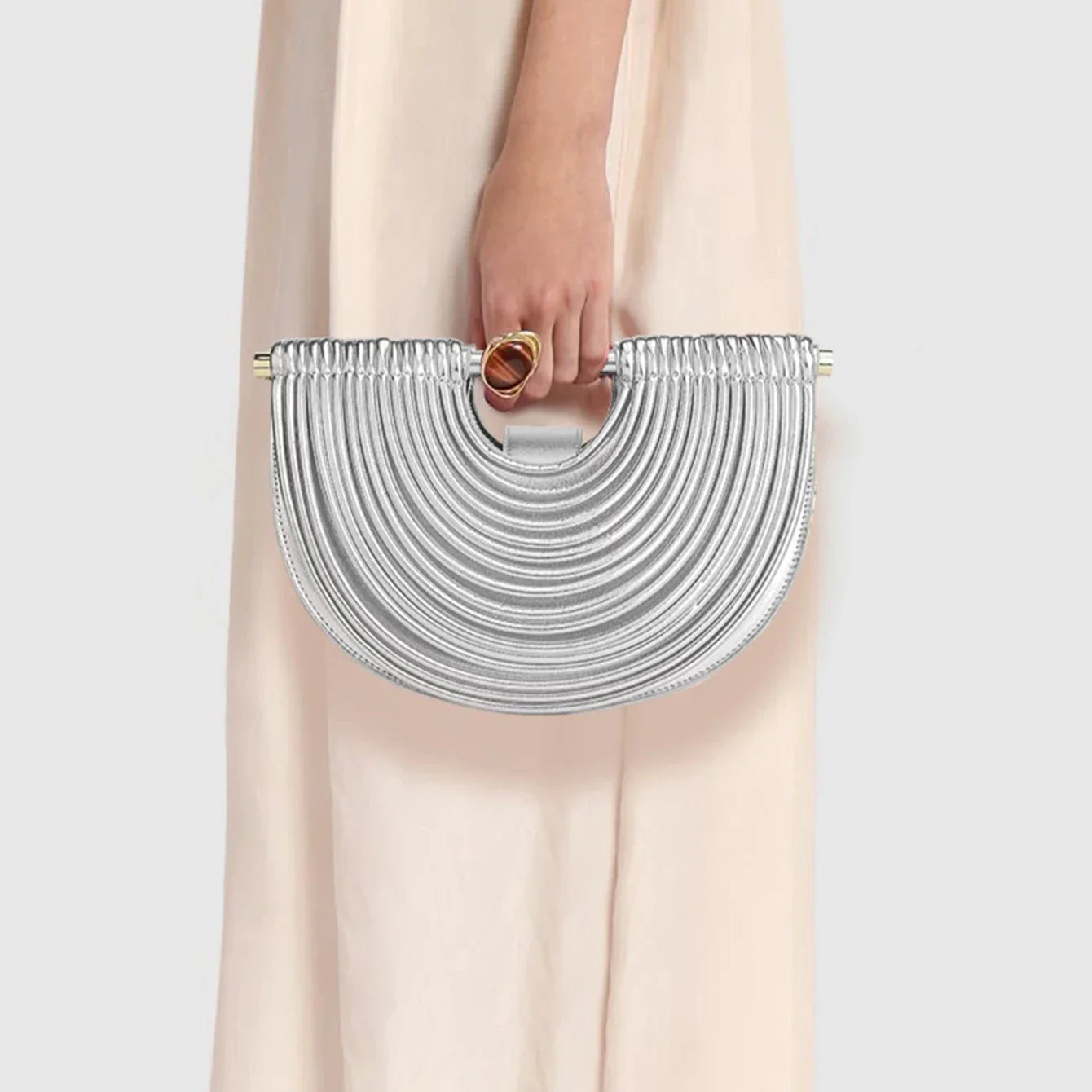 Pamela Metallic Sculpted Crescent Shoulder Bag