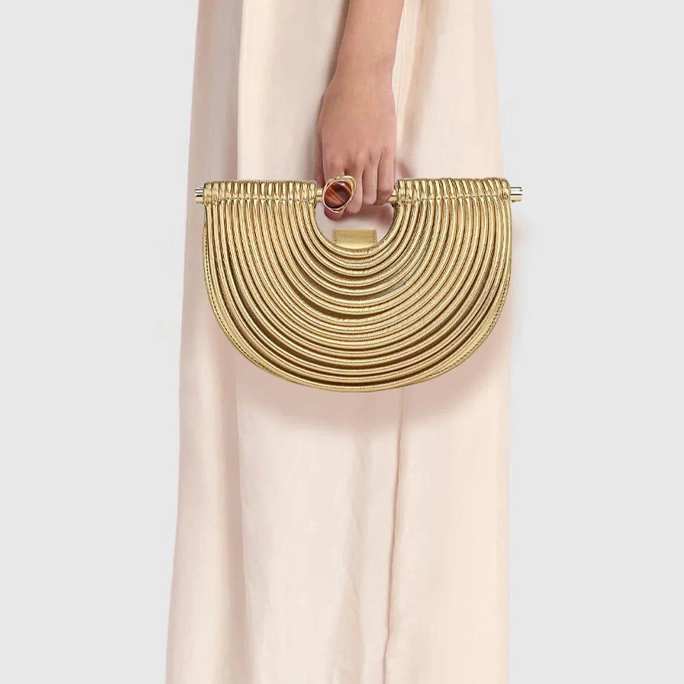 Pamela Metallic Sculpted Crescent Shoulder Bag