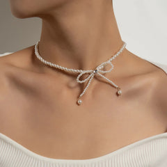Chic Pearl Bow Knot Choker Necklace