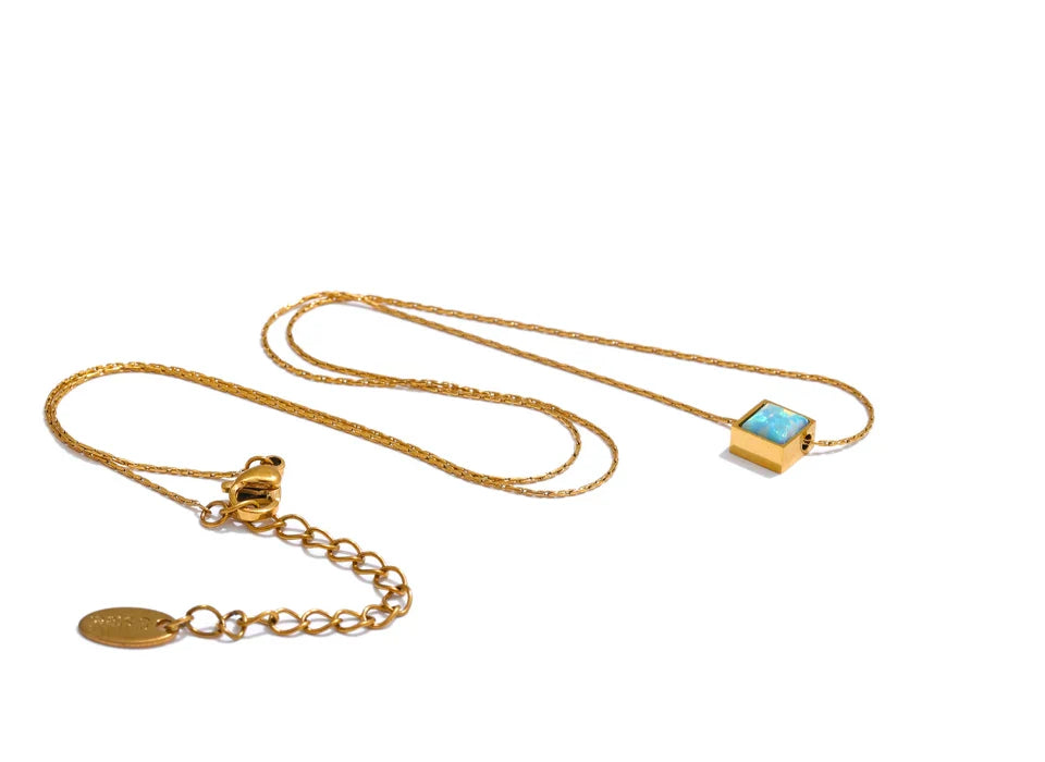Elegant Square Natural Opal Stone Pendant Necklace