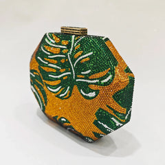 Milo Green Leaf Crystal Evening Clutch