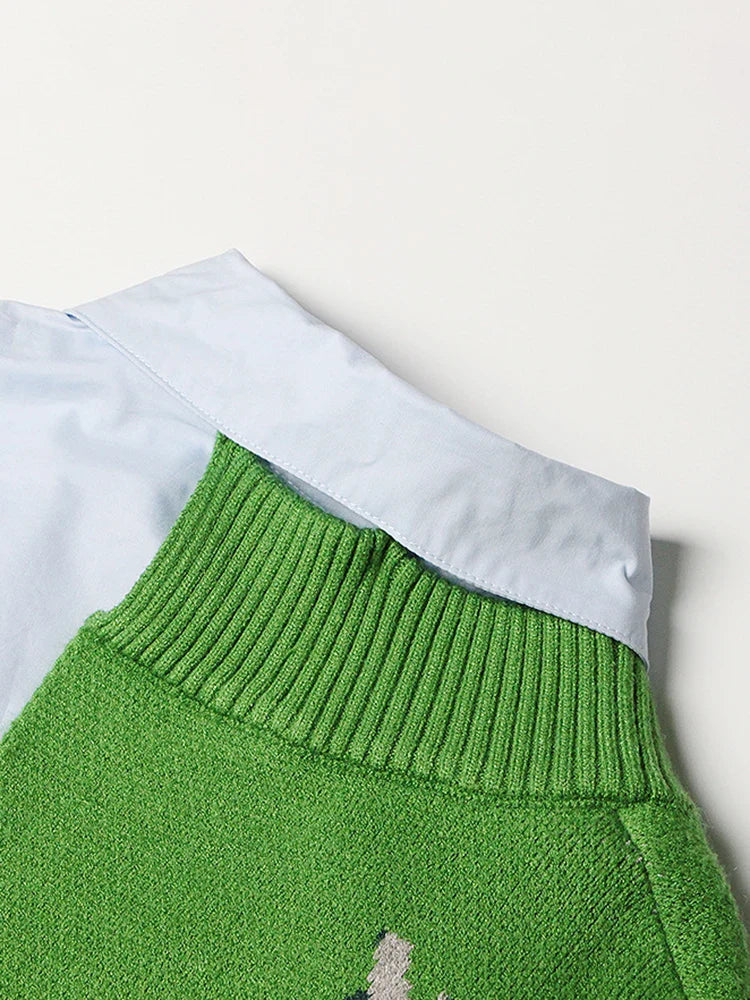 Jordana Asymmetric Knit–Shirt Hybrid Top