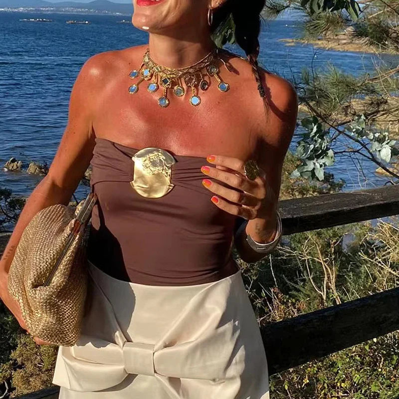 Nesma Golden Accent Bandeau Bodysuit
