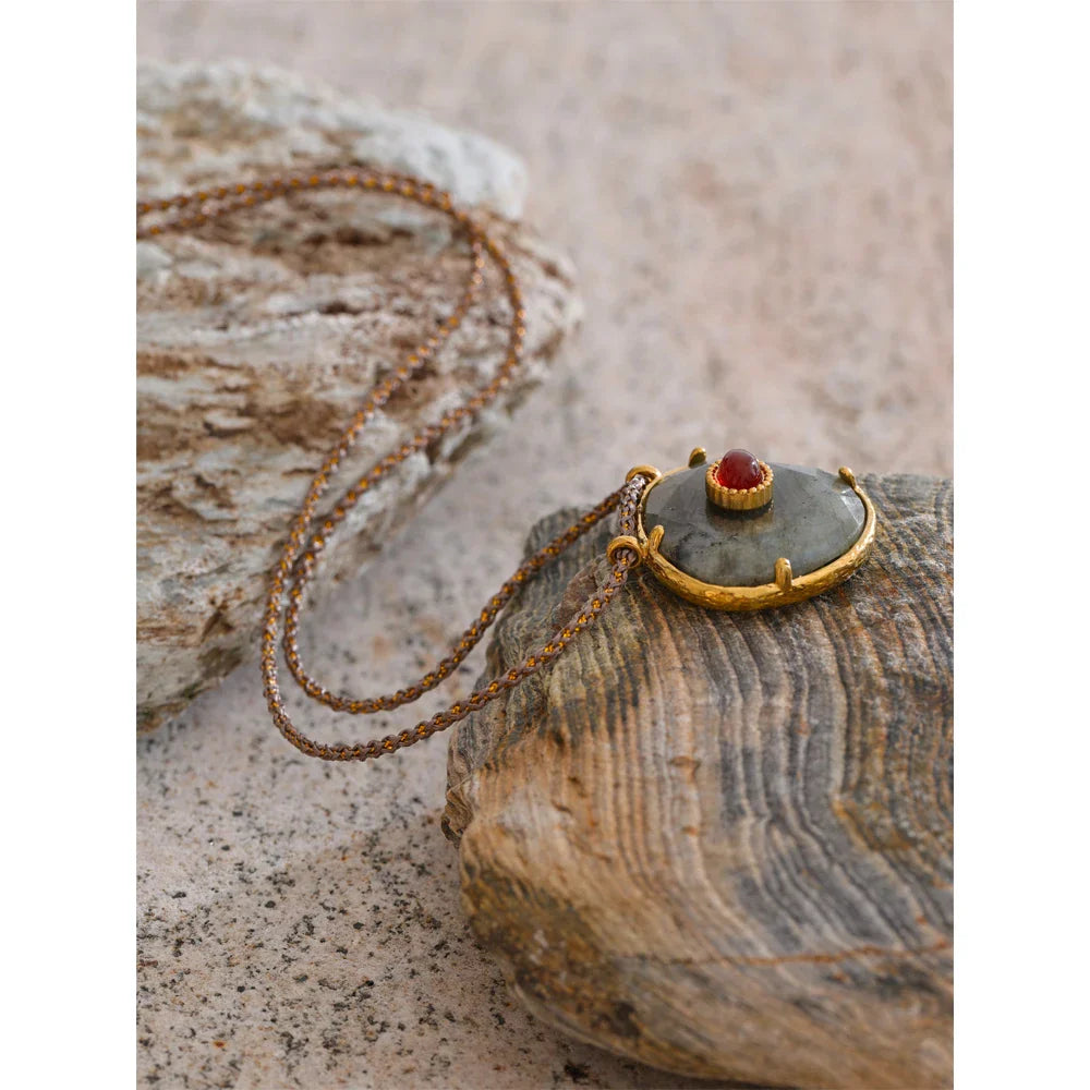 Natural Gray Agate Stone Oval Pendant Necklace