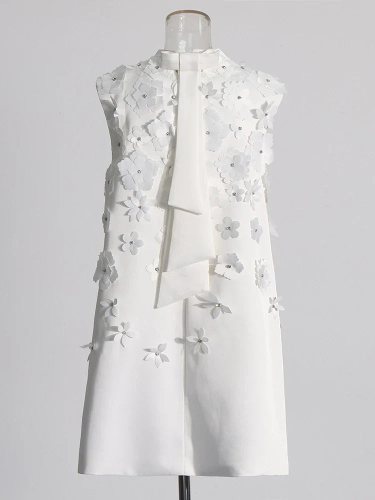 Helena Chic Flower Appliques Mini Dress